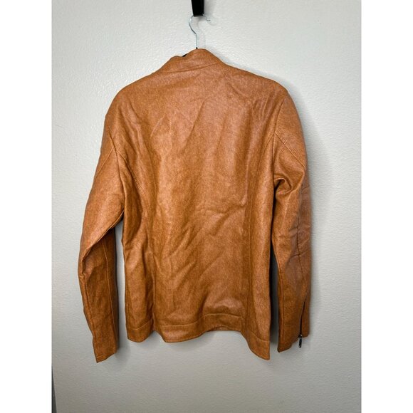 American Breed Mens Brown Faux Leather Jacket Large Sherpa Lining zipper - Picture 4 of 8